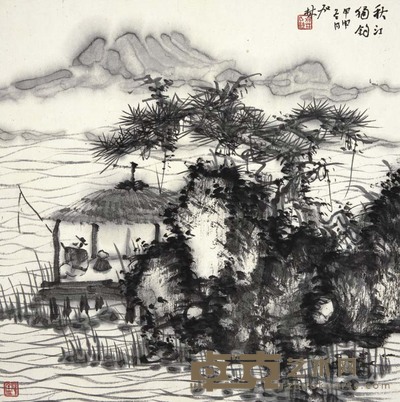 何加林 秋江独钓 34×34cm