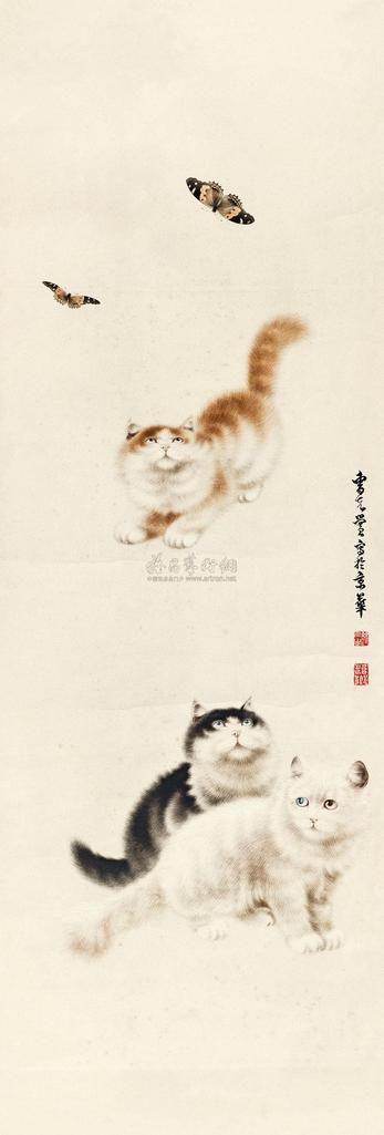 曹克黉 猫趣图 立轴