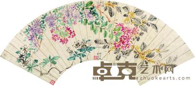 钱善扬 云楼 红薇桂枝 扇片 18×57cm