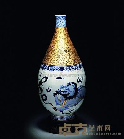 许朝宗麒麟送子瓷瓶 高30.8cm