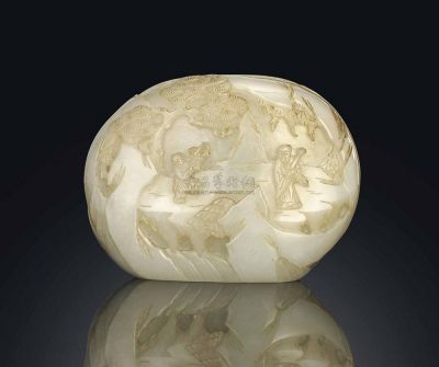 18TH CENTURY A SMALL CARVED PALE CELADON JADE BOULDER
