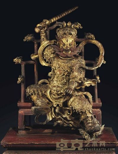 LATE MING DYNASTY，16TH/17TH CENTURY A RARE LARGE GILT-BRONZE FIGURE OF THE DAOIST GUARDIAN FIGURE WA 高67.5cm