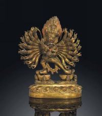 18TH CENTURY A GILT-BRONZE FIGURE OF YAMANTAKA