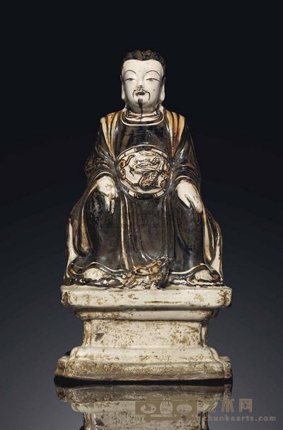 MING DYNASTY，15TH CENTURY A CIZHOU FIGURE OF ZHENWU 高30.5cm