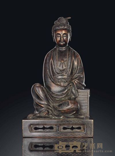 17TH CENTURY A SILVER-INLAID BRONZE MODEL OF GUANYIN 高27cm