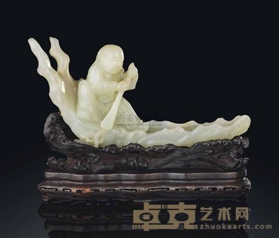 18TH CENTURY A WHITE JADE MODEL OF A RAFT 长18cm