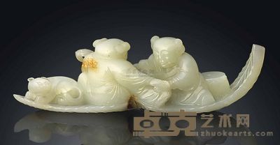 18TH CENTURY A WHITE JADE‘TWINS’GROUP 长17.8cm