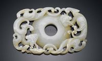 MING DYNASTY （1368-1644） OR EARLIER A WHITE JADE‘CHILONG’PLAQUE