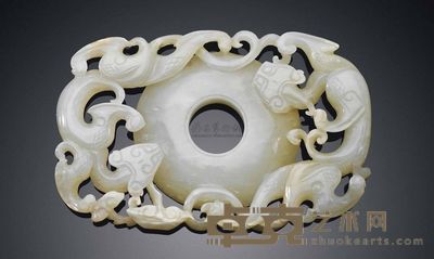 MING DYNASTY （1368-1644） OR EARLIER A WHITE JADE‘CHILONG’PLAQUE 长9.4cm