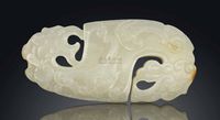 QIANLONG PERIOD （1736-1795） AN ARCHAISTIC WHTIE JADE‘DRAGON-PHOENIX’PLAQUE