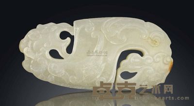 QIANLONG PERIOD （1736-1795） AN ARCHAISTIC WHTIE JADE‘DRAGON-PHOENIX’PLAQUE 长8cm