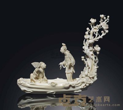 18TH CENTURY AN IVORY MODEL OF A RAFT 长16.5cm