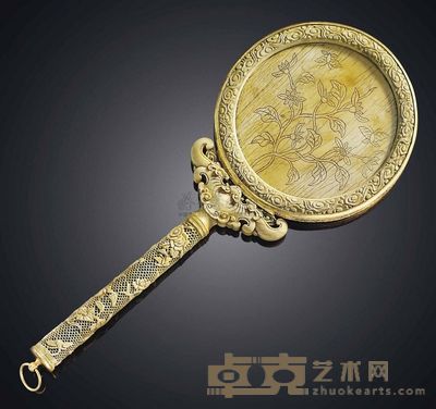 18TH CENTURY A CARVED IVORY HAND MIRROR 长26cm