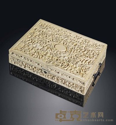 QIANLONG PERIOD （1736-1795） A FINELY CARVED IVORY RECTANGULAR SEWING BOX AND COVER 宽29cm；深20.5cm；高6.7cm