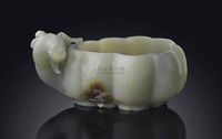 17TH CENTURY A PALE CELADON JADE‘RAM’BRUSH WASHER，BIXI