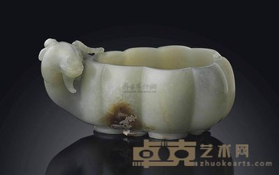 17TH CENTURY A PALE CELADON JADE‘RAM’BRUSH WASHER，BIXI 长15.6cm