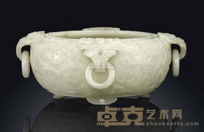 QIANLONG PERIOD （1736-1795） A FINELY CARVED PALE CELADON JADE‘MARRIAGE’BOWL 19.4cm