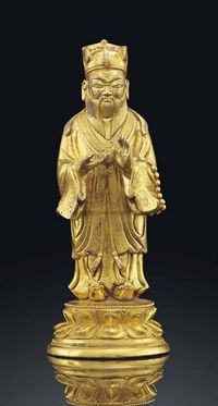 KANGXI PERIOD （1662-1722） A GILT-BRONZE FIGURE OF AN OFFICIAL