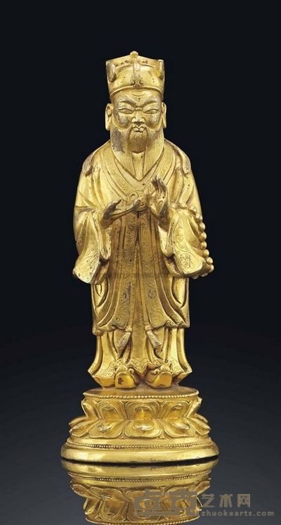 KANGXI PERIOD （1662-1722） A GILT-BRONZE FIGURE OF AN OFFICIAL 高17cm