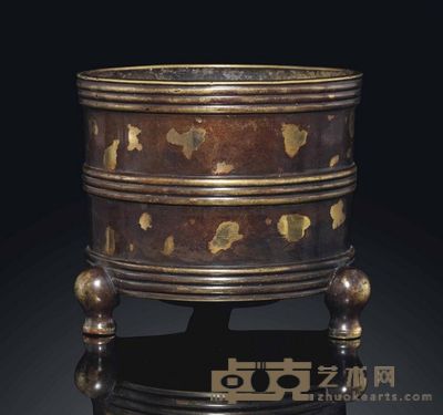 17TH/18TH CENTURY A GILT-SPLASHED BRONZE TRIPOD CENSER 直径12.6cm