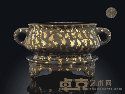 17TH CENTURY A GILT-SPLASHED BRONZE CENSER AND STAND 宽33cm；高16.5cm