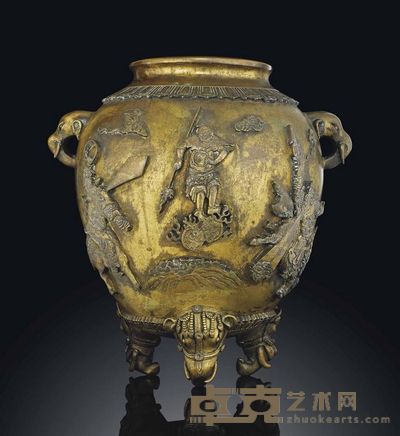 17TH CENTURY A GILT-BRONZE‘IMMORTALS’TRIPOD CENSER 高33cm