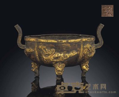 A RARE PARCEL-GILT QUATREFOIL BRONZE CENSER 宽15cm