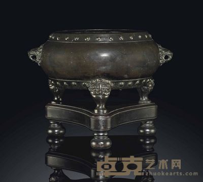 17TH CENTURY A LARGE BRONZE‘DRUM-FORM’TRIPOD CENSER 宽36.8cm