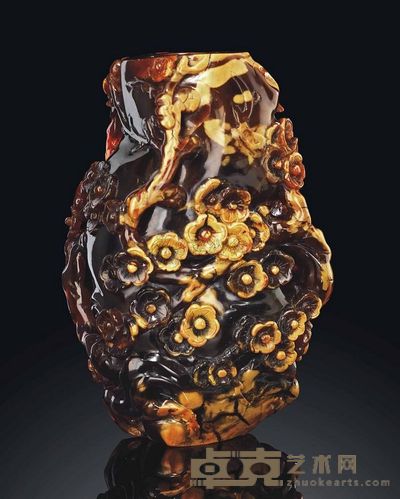 18TH/19TH CENTURY A CARVED AMBER‘PRUNUS’VASE 高17cm