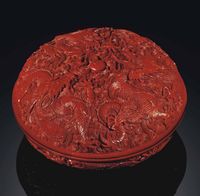 18TH CENTURY A SMALL CINNABAR LACQUER CIRCULAR‘DRAGON’BOX AND COVER