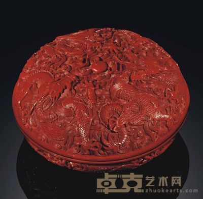 18TH CENTURY A SMALL CINNABAR LACQUER CIRCULAR‘DRAGON’BOX AND COVER 直径12.4cm