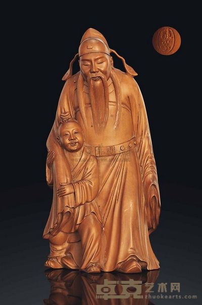 SIGNED JING FU，REPUBLIC PERIOD （1912-1949） A CARVED BOXWOOD MODEL OF A DAOIST IMMORTAL 高19cm