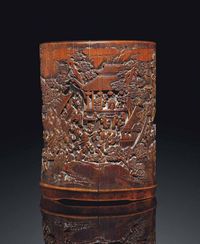 18TH CENTURY A CARVED BAMBOO BRUSH POT