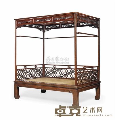 18TH CENTURY A TIGER-MAPLE FOUR-POSTER CANOPY BED，JIAZICHUANG 高229.9cm；宽223.3cm；深141cm