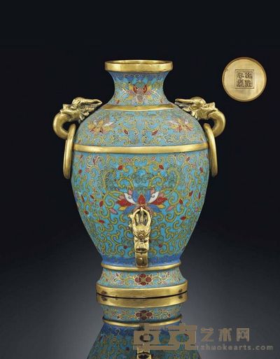 A RARE SMALL CLOISONNé ENAMEL AND GILT-DECORATED OVIFORM VASE 高12cm