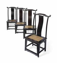 19TH CENTURY A SET OF FOUR JICHIMU‘OFFICIAL’S HAT’CHAIRS，GUANMAOYI