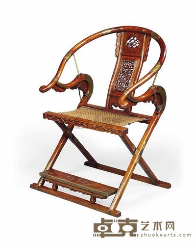 19TH CENTURY A HARDWOOD FOLDING HORSESHOE-BACK ARMCHAIR，JIAO YI 高108.5cm；宽73.6cm；深66.6cm