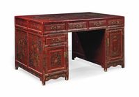 19TH CENTURY A LARGE LACQUERED PARTNER’S PEDESTAL DESK