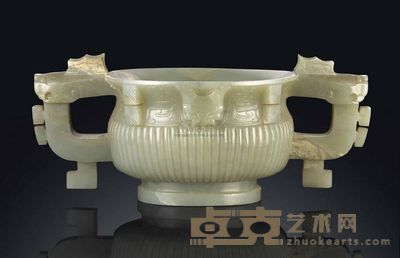 MING DYNASTY，17TH CENTURY A CELADON JADE ARCHAISTIC CENSER，GUI 26.5cm