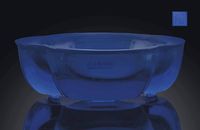 A BLUE GLASS QUATREFOIL BOWL