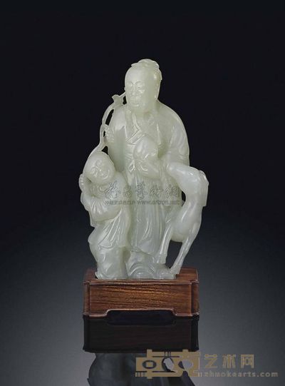 QIANLONG PERIOD （1736-1795） A PALE CELADON JADE FIGURE OF SHOULAO 高14cm