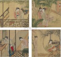 19TH CENTURY A SET OF FOUR PAINTED SILK PANELS