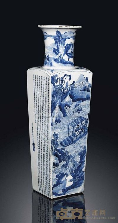 KANGXI PERIOD （1662-1722） A BLUE AND WHITE INSCRIBED SQUARE-SECTION‘ODE TO THE RED CLIFF’VASE 高48.5cm