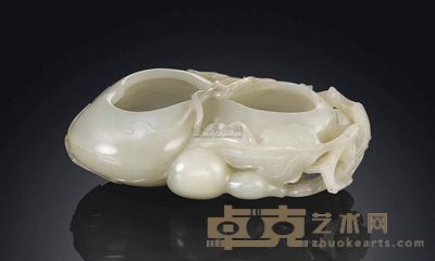 QIANLONG PERIOD （1736-1795） A FINELY CARVED WHITE JADE‘DOUBLE-GOURD’BRUSH WASHER，XI 长11.8cm