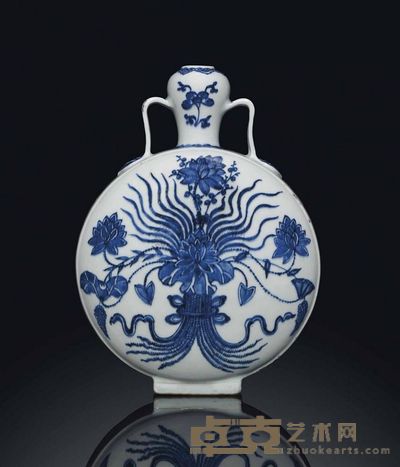 18TH CENTURY A BLUE AND WHITE‘LOTUS’MOONFLASK 高25.7cm