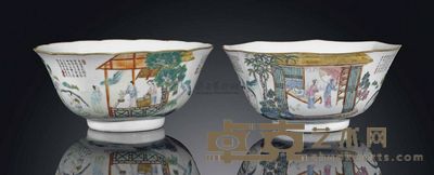 19TH CENTURY TWO INSCRIBED FAMILLE ROSE BOWLS 直径17cm