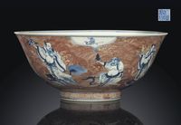 A COPPER-RED-DECORATED BLUE AND WHITE‘IMMORTALS’BOWL