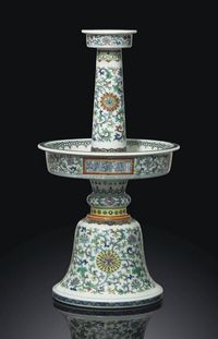 A RARE DOUCAI CANDLESTICK