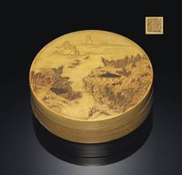 A SMALL RARE YIXING SLIP-PAINTED CIRCULAR BOX AND COVER