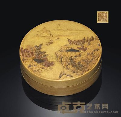 A SMALL RARE YIXING SLIP-PAINTED CIRCULAR BOX AND COVER 直径9.2cm